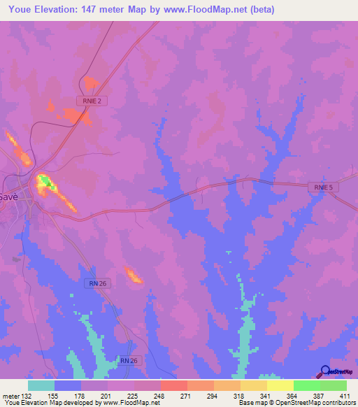 Youe,Benin Elevation Map