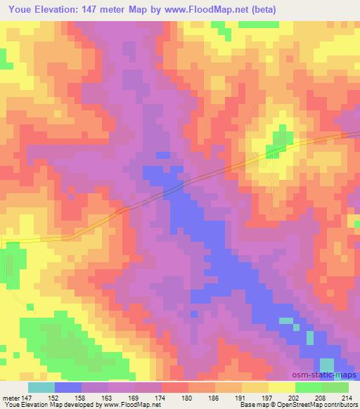Youe,Benin Elevation Map