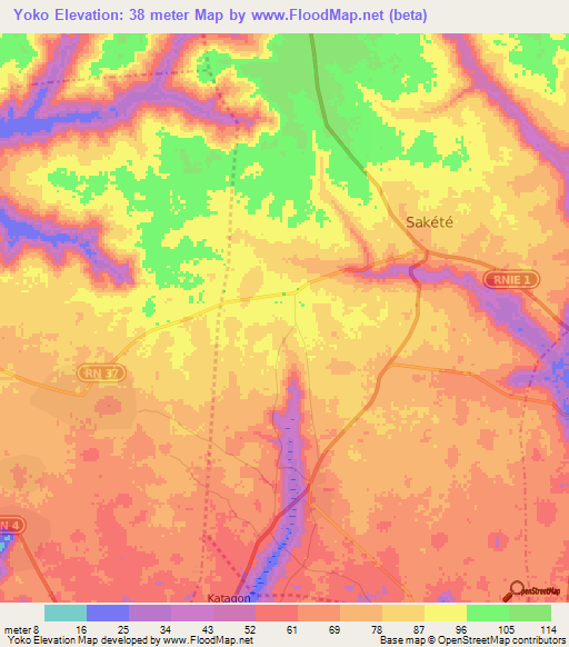 Yoko,Benin Elevation Map