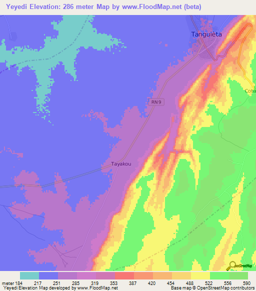 Yeyedi,Benin Elevation Map