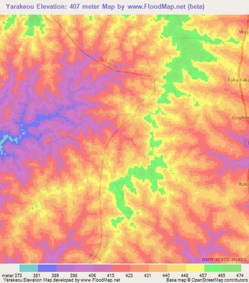 Yarakeou,Benin Elevation Map