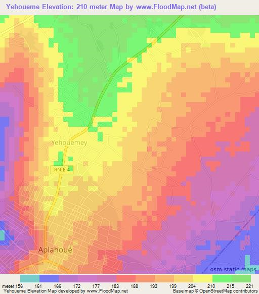 Yehoueme,Benin Elevation Map