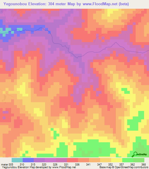 Yegounobou,Benin Elevation Map