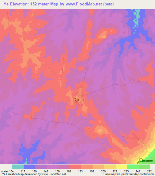 Ye,Benin Elevation Map