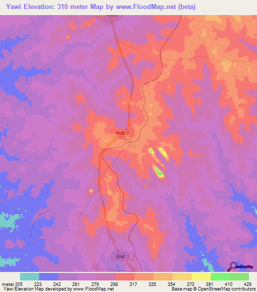 Yawi,Benin Elevation Map