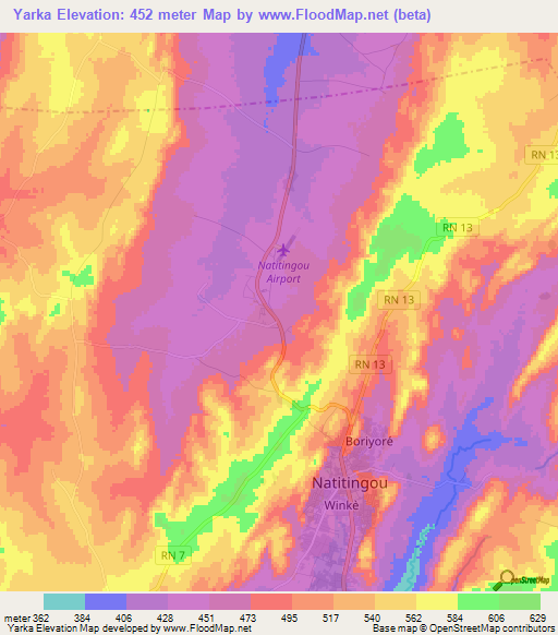 Yarka,Benin Elevation Map
