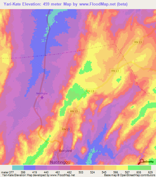 Yari-Kate,Benin Elevation Map