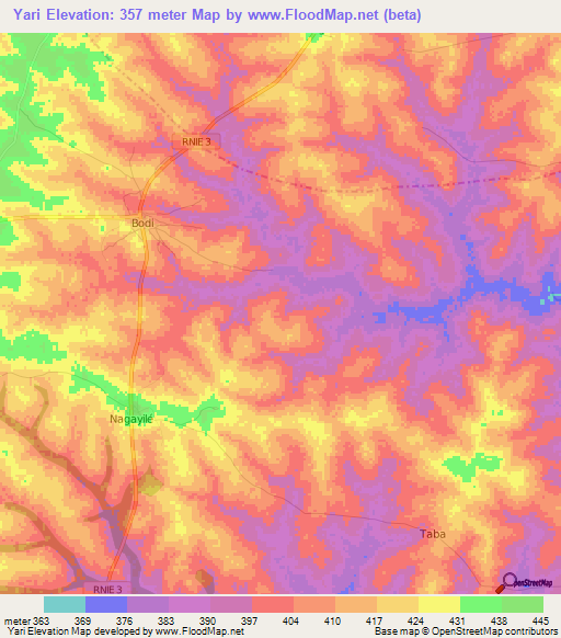 Yari,Benin Elevation Map