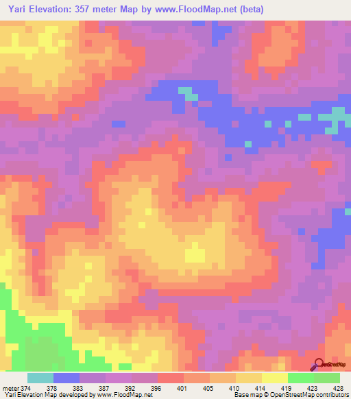 Yari,Benin Elevation Map
