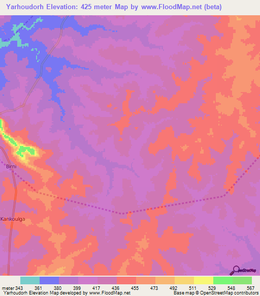 Yarhoudorh,Benin Elevation Map