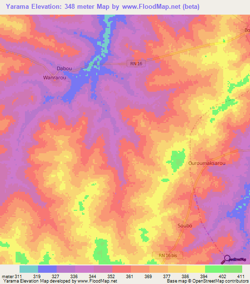 Yarama,Benin Elevation Map