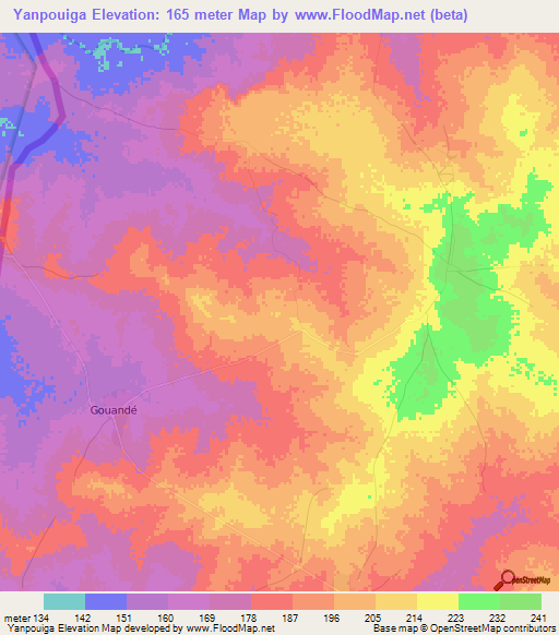 Yanpouiga,Benin Elevation Map