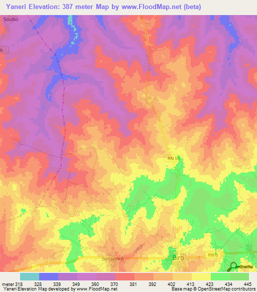 Yaneri,Benin Elevation Map