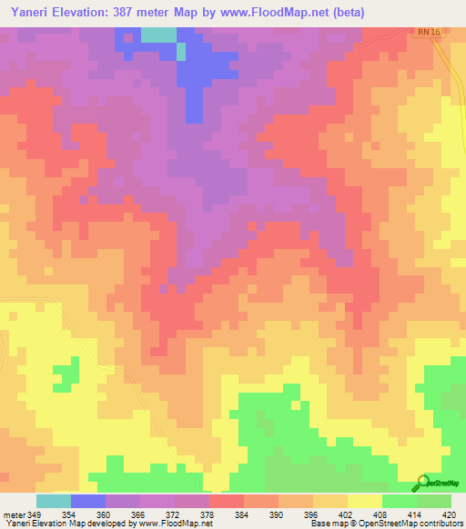Yaneri,Benin Elevation Map