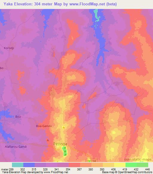 Yaka,Benin Elevation Map