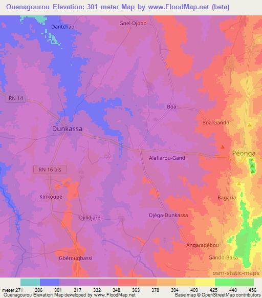 Ouenagourou,Benin Elevation Map