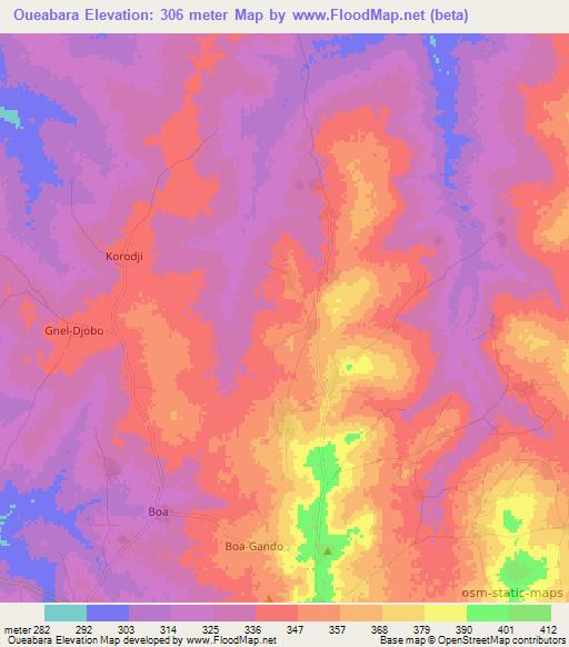 Oueabara,Benin Elevation Map