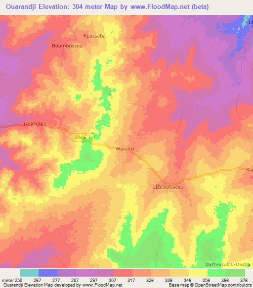 Ouarandji,Benin Elevation Map