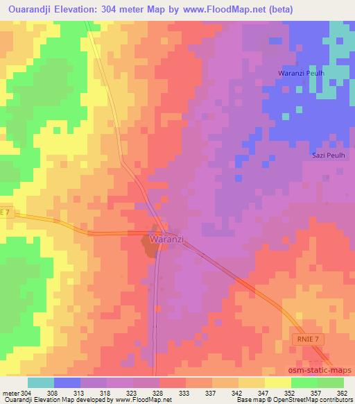 Ouarandji,Benin Elevation Map