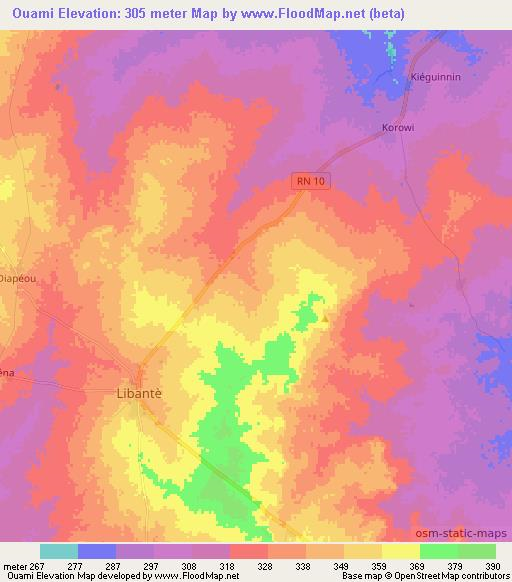 Ouami,Benin Elevation Map