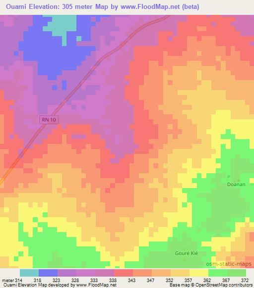 Ouami,Benin Elevation Map
