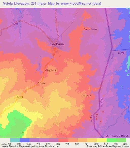 Velela,Benin Elevation Map