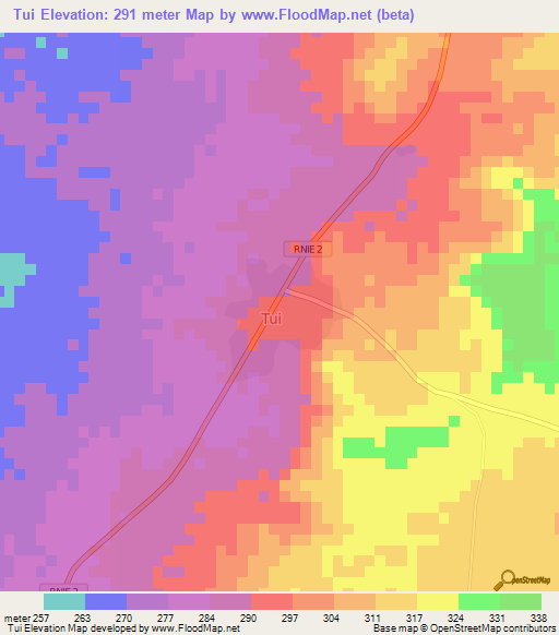 Tui,Benin Elevation Map