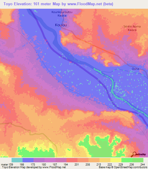 Toyo,Benin Elevation Map