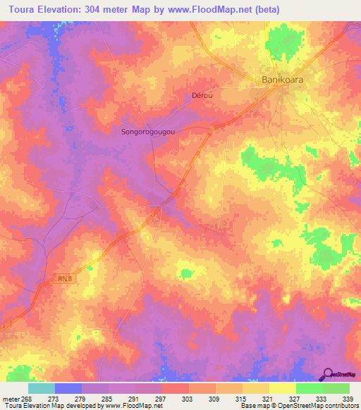 Toura,Benin Elevation Map