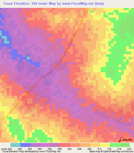 Toura,Benin Elevation Map