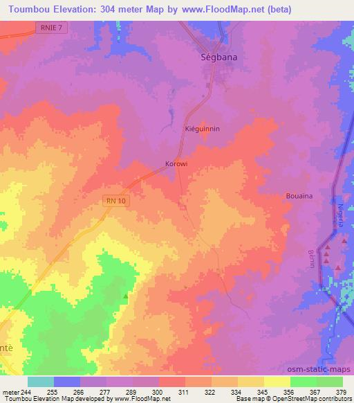 Toumbou,Benin Elevation Map