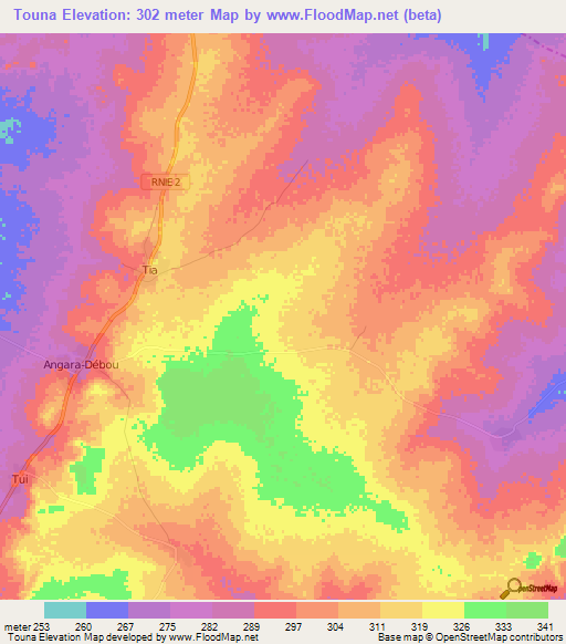 Touna,Benin Elevation Map
