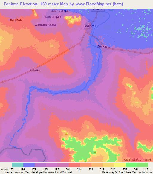 Tonkote,Benin Elevation Map