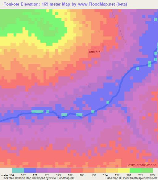 Tonkote,Benin Elevation Map