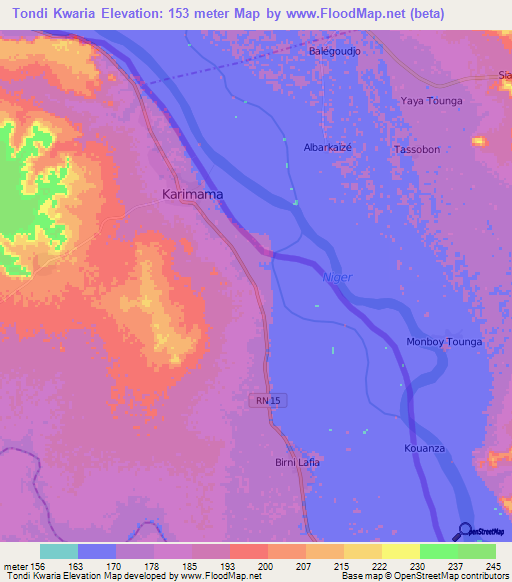 Tondi Kwaria,Benin Elevation Map