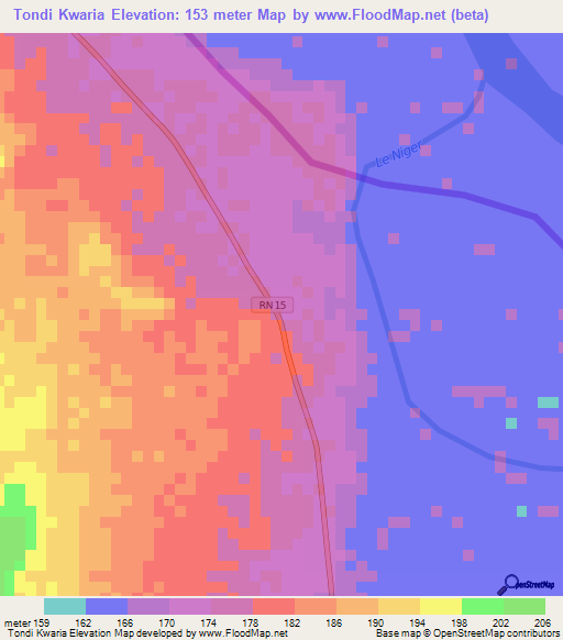Tondi Kwaria,Benin Elevation Map