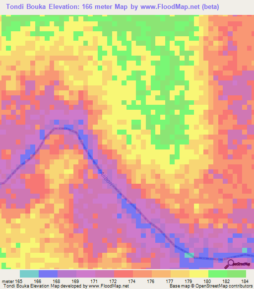 Tondi Bouka,Benin Elevation Map