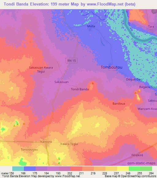 Tondi Banda,Benin Elevation Map