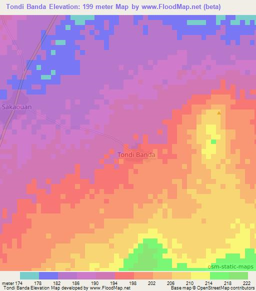 Tondi Banda,Benin Elevation Map