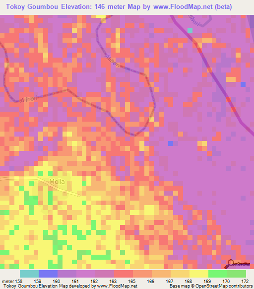 Tokoy Goumbou,Benin Elevation Map
