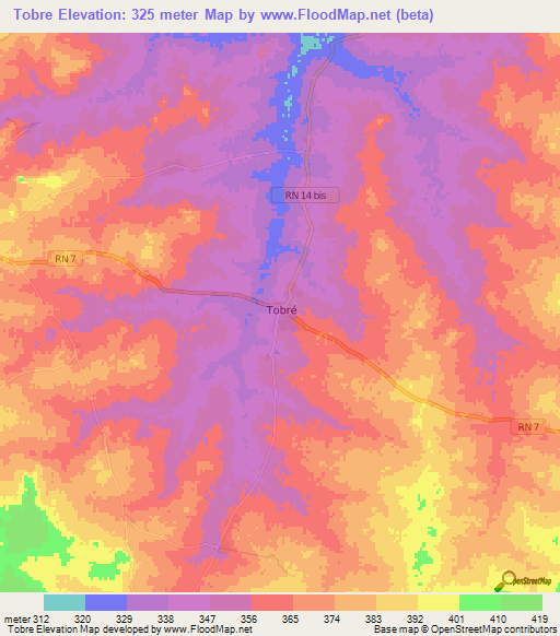 Tobre,Benin Elevation Map