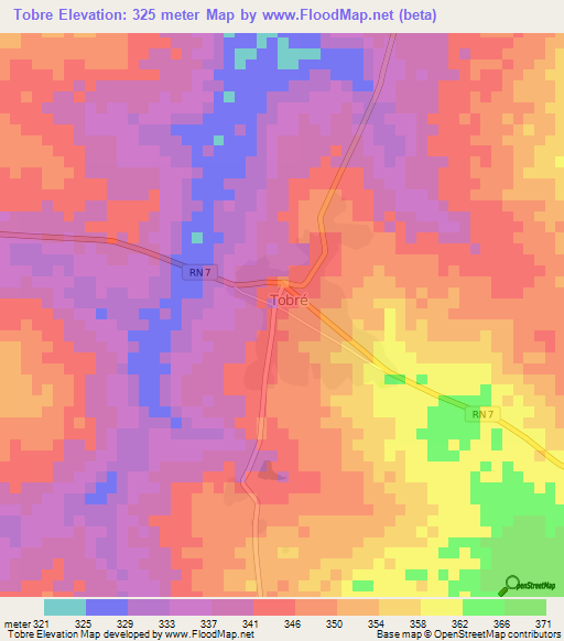 Tobre,Benin Elevation Map