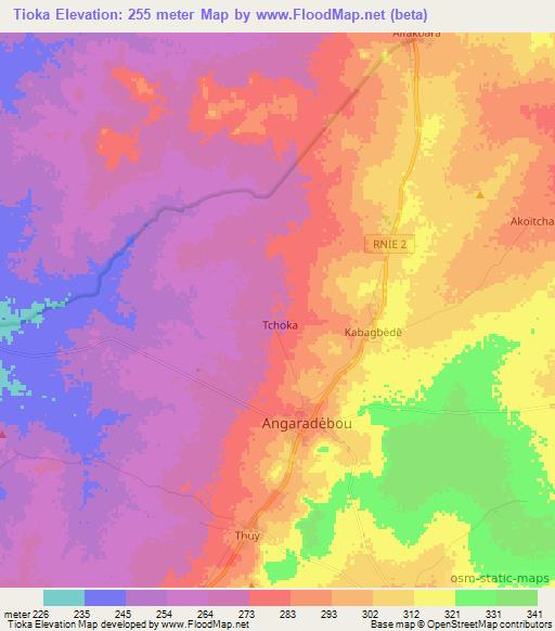 Tioka,Benin Elevation Map