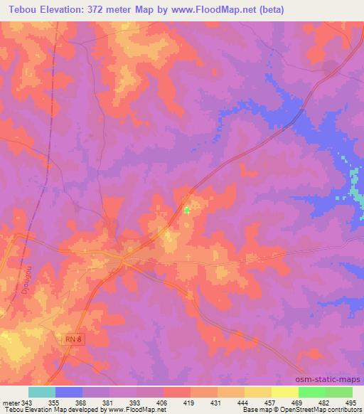 Tebou,Benin Elevation Map
