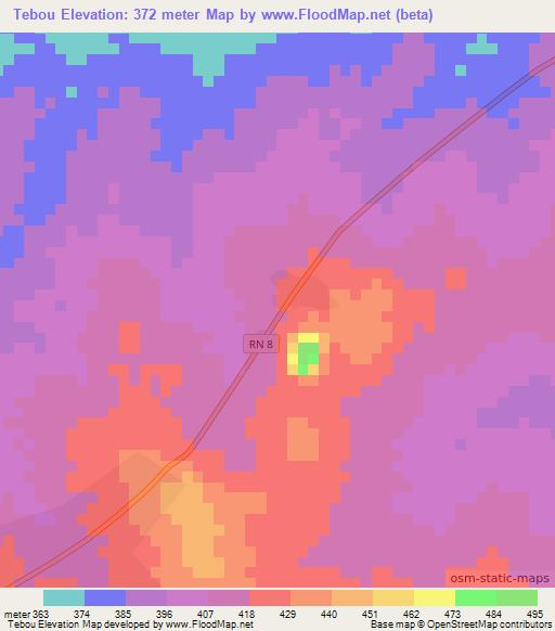 Tebou,Benin Elevation Map