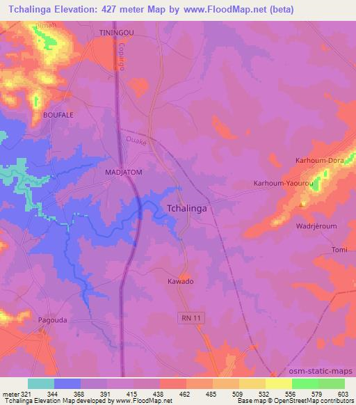 Tchalinga,Benin Elevation Map