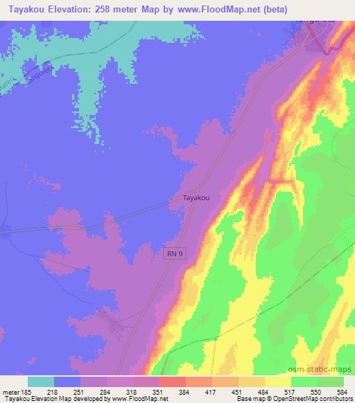 Tayakou,Benin Elevation Map