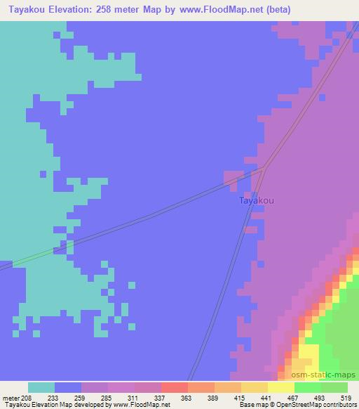Tayakou,Benin Elevation Map