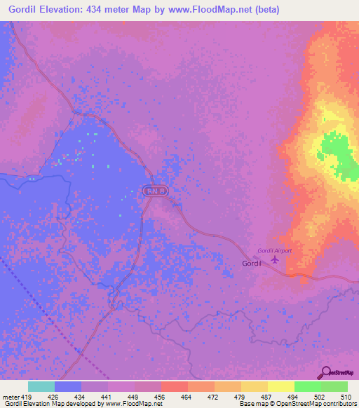 Gordil,Central African Republic Elevation Map