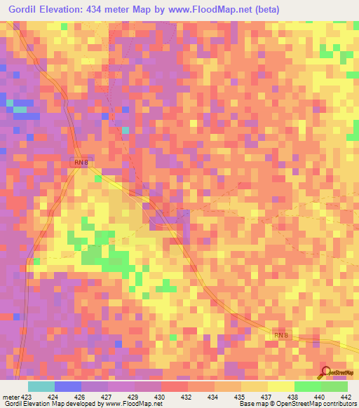Gordil,Central African Republic Elevation Map